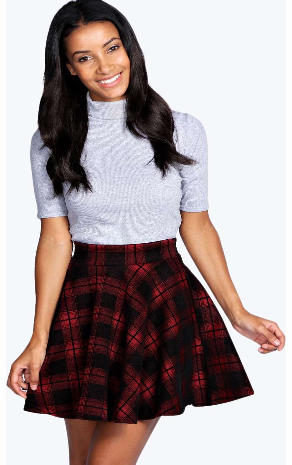 Ella Hoched Check Skater Skirt - berry azz19119