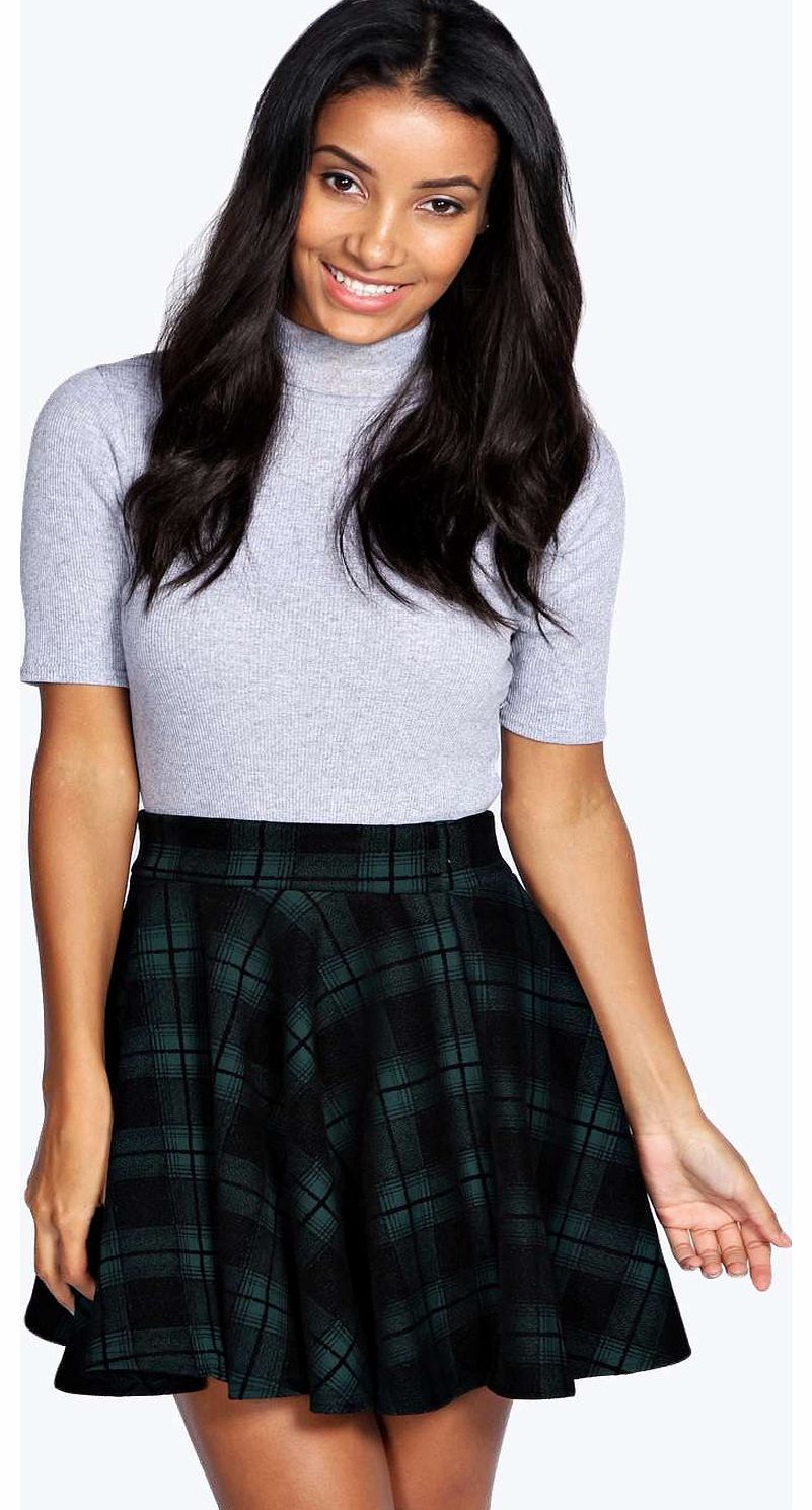 Ella Hoched Check Skater Skirt - green azz19119