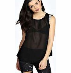 boohoo Ella Sheer Shoulder Trim Blouse - black azz20314