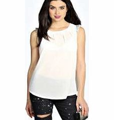 boohoo Ella Sheer Shoulder Trim Blouse - white azz20314