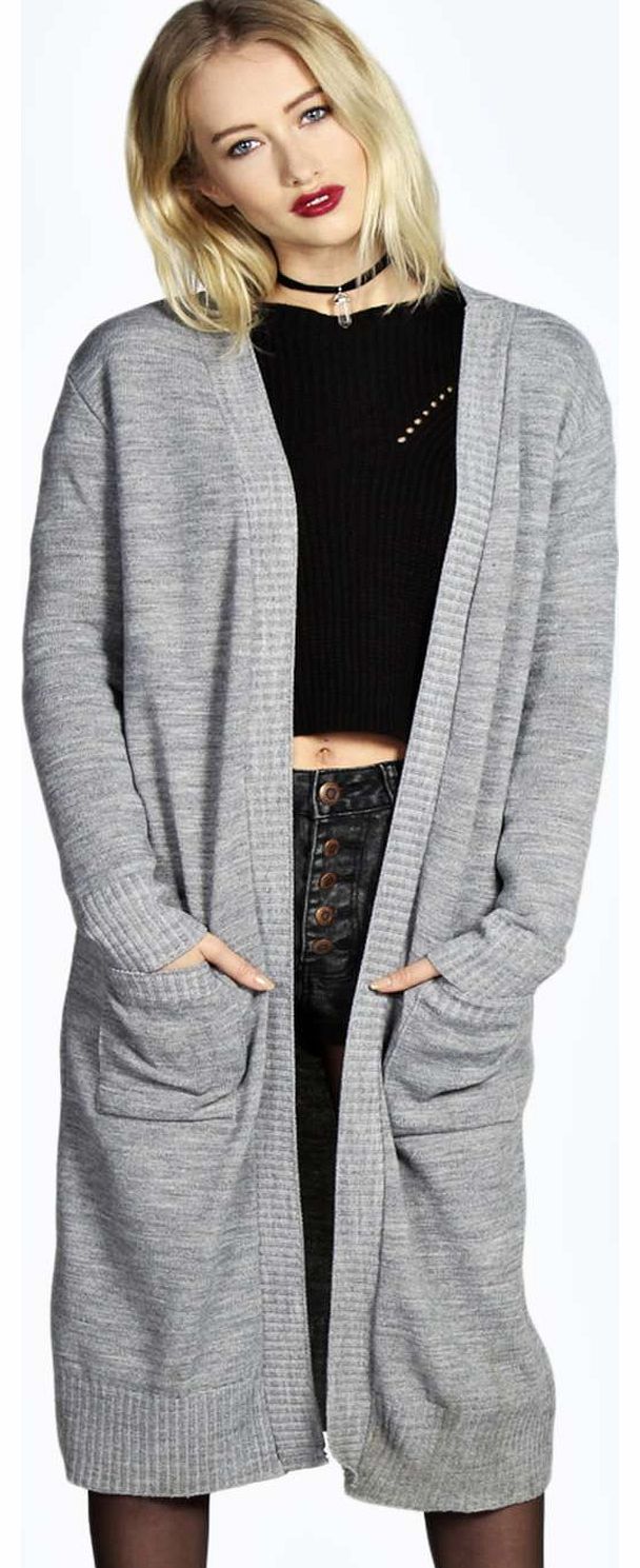boohoo Ellen Rib Edge Maxi Cardigan - grey azz16175