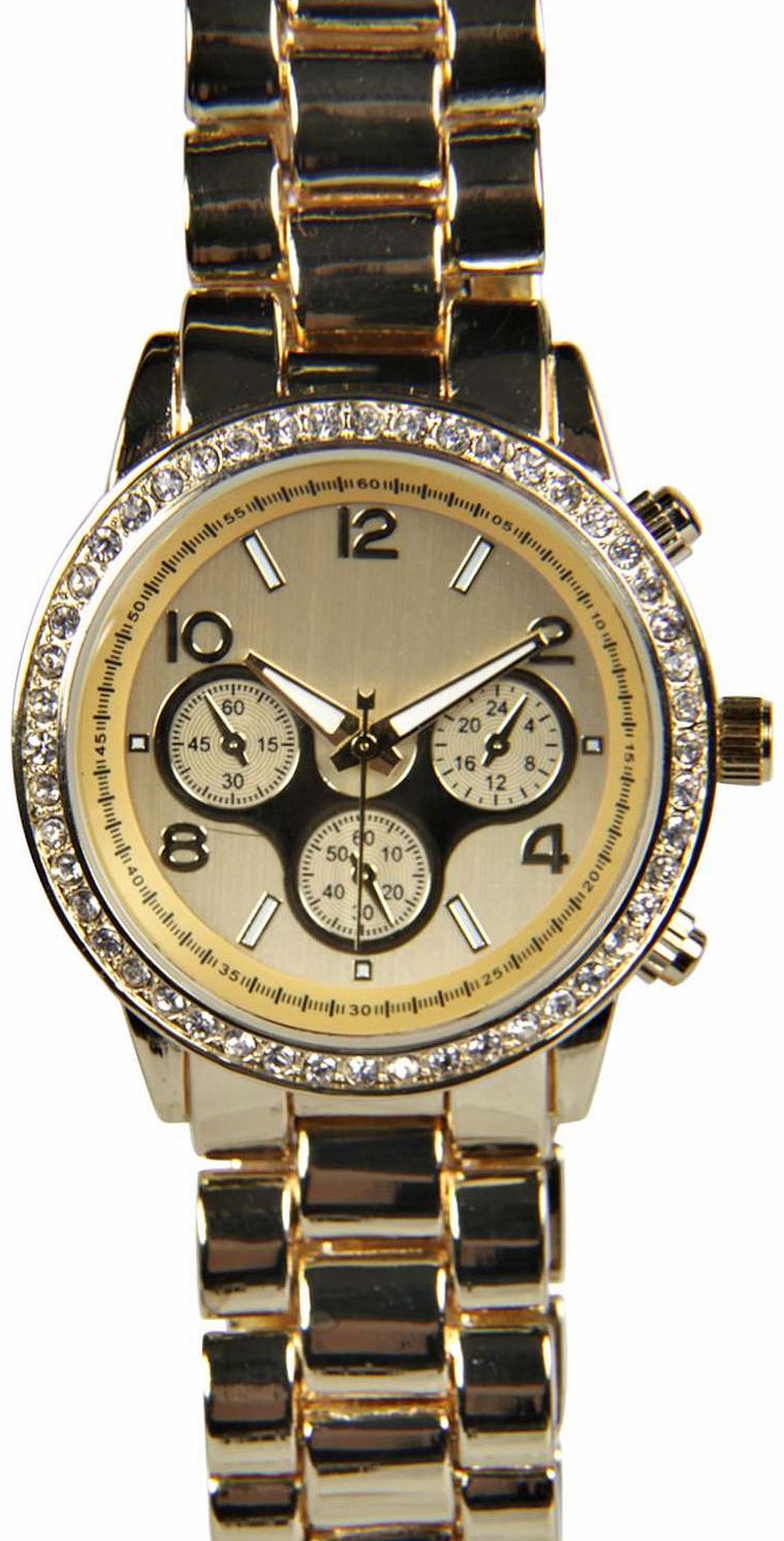 boohoo Ellie Diamante Face Bracelet Watch - gold azz14526