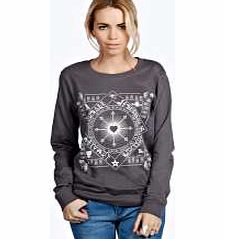 boohoo Ellie Printed Sweatshirt - charcoal azz19919