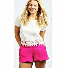 Ellie Scallop Hem High Waisted Shorts - fuchsia