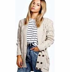 boohoo Ellis Button Cable Knit Cardigan - stone azz21285