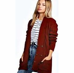boohoo Ellis Button Cable Knit Cardigan - wine azz21285