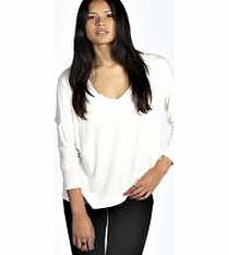 boohoo Eloise V Neck Oversized Longline Tee - cream