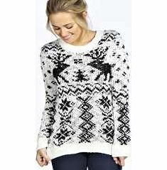 boohoo Elsie Reindeers Fairisle Jumper - cream azz23339