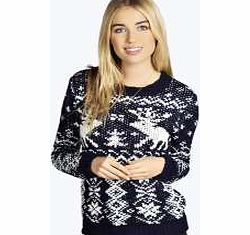 boohoo Elsie Reindeers Fairisle Jumper - navy azz23339