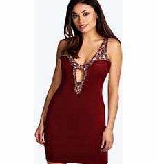 boohoo Embellished Bodycon Dress - berry azz24460