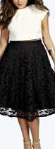 boohoo Embroidered Mesh A Line Midi Skirt - black