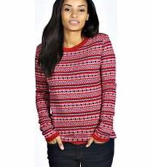 boohoo Emily Aztec Fairisle Jumper - red azz21275
