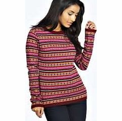 boohoo Emily Aztec Fairisle Jumper - wine azz21275