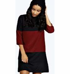 boohoo Emily Colour Block Panel Shift Dress - burgundy