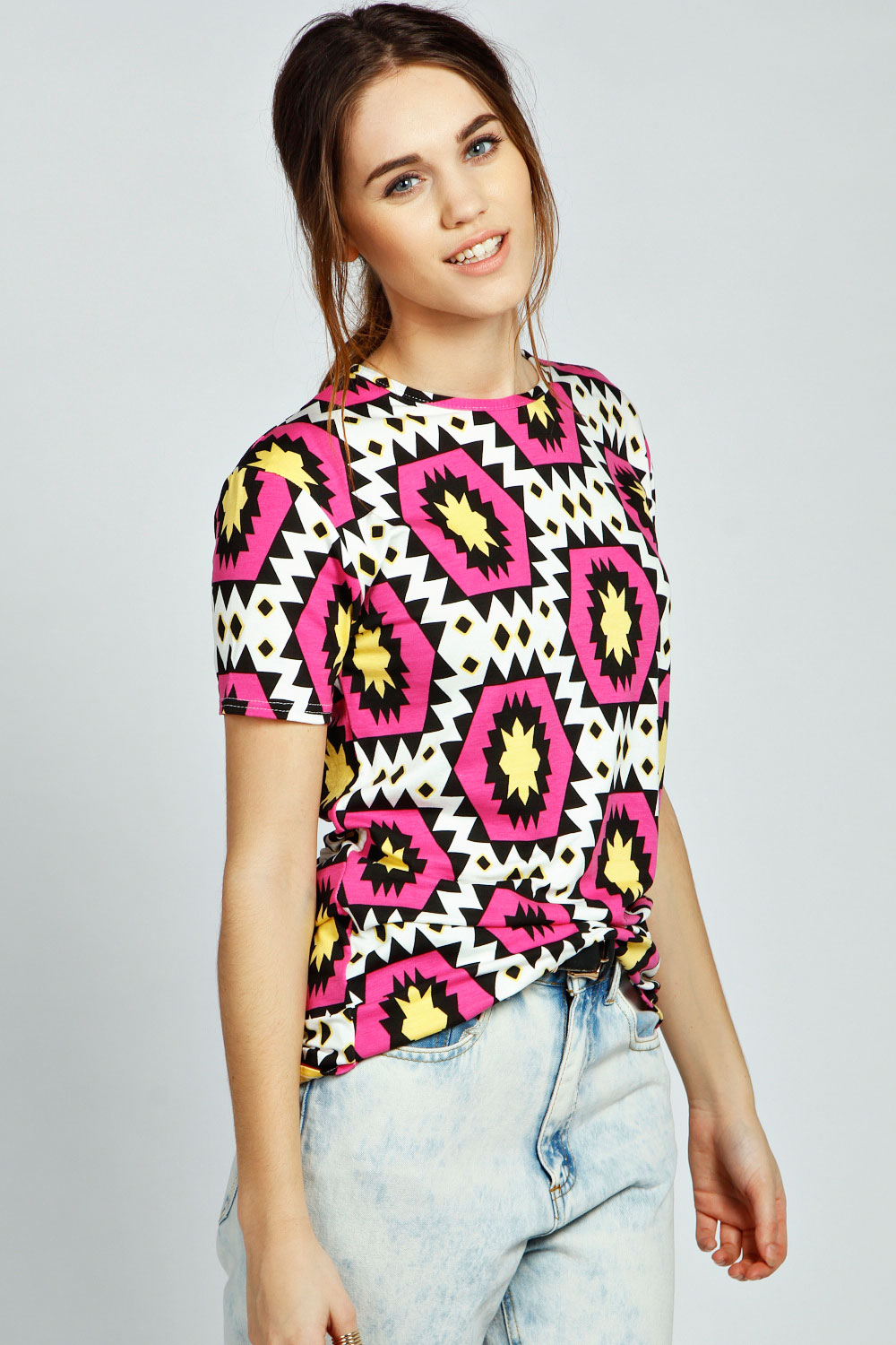 boohoo Emily Diamond Print Oversized Tee - multi