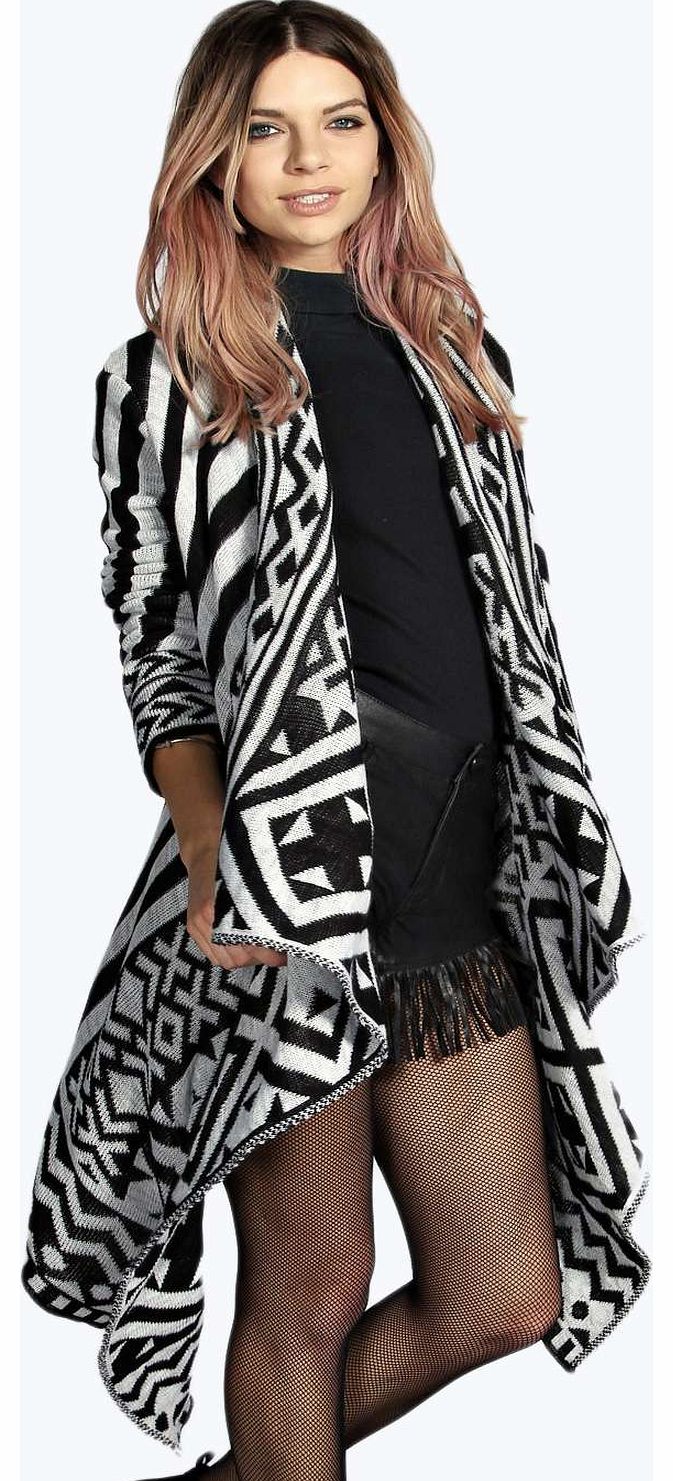 boohoo Emily Geo Trim Stripey Waterfall Cardigan -