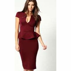 Emily Slit Neck Cap Sleeve Peplum Midi Dress -