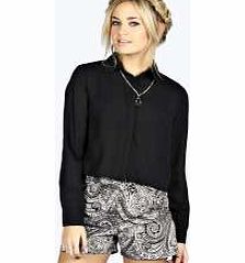 boohoo Emily Wrap Back Long Sleeve Boxy Shirt - black