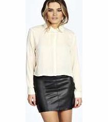 boohoo Emily Wrap Back Long Sleeve Boxy Shirt - cream