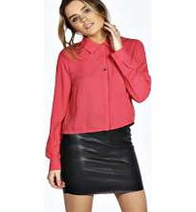 boohoo Emily Wrap Back Long Sleeve Boxy Shirt - wine