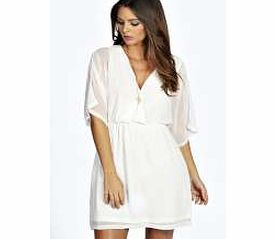boohoo Emily Wrap Front Chiffon Skater Dress - cream