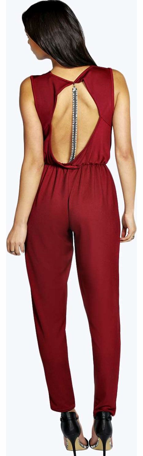 boohoo Emma Crepe Wrap Over Jumpsuit - berry azz15845