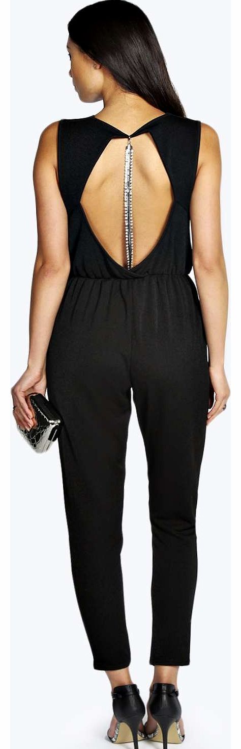 boohoo Emma Crepe Wrap Over Jumpsuit - black azz15845