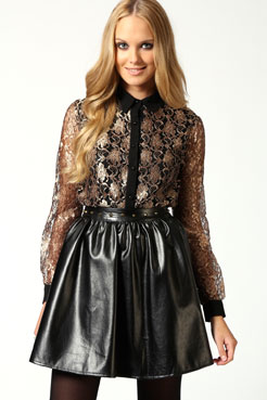 Emma Metallic Lace Blouse With Contrast Collar +