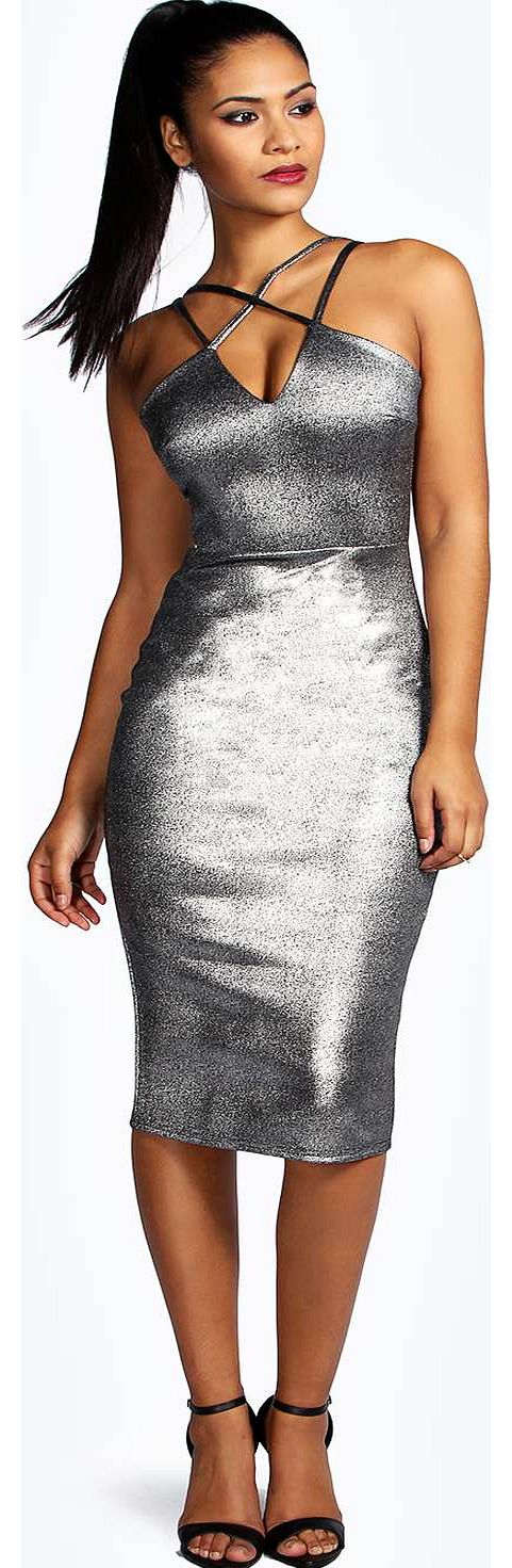 Emma Metallic Strappy Bodycon Midi Dress -