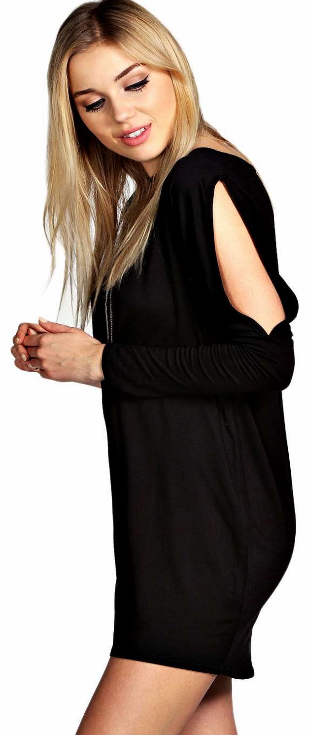 boohoo Emmie Open Shoulder Oversized T Shirt Dress -