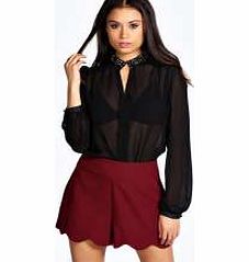 boohoo Emmy Beaded Collar Lace Trim Blouse - black