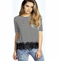 boohoo Erin Crochet Trim Stripe Tee - black azz19931