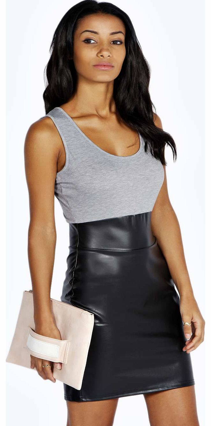 Esme PU Skirt Bodycon Dress - black azz18104