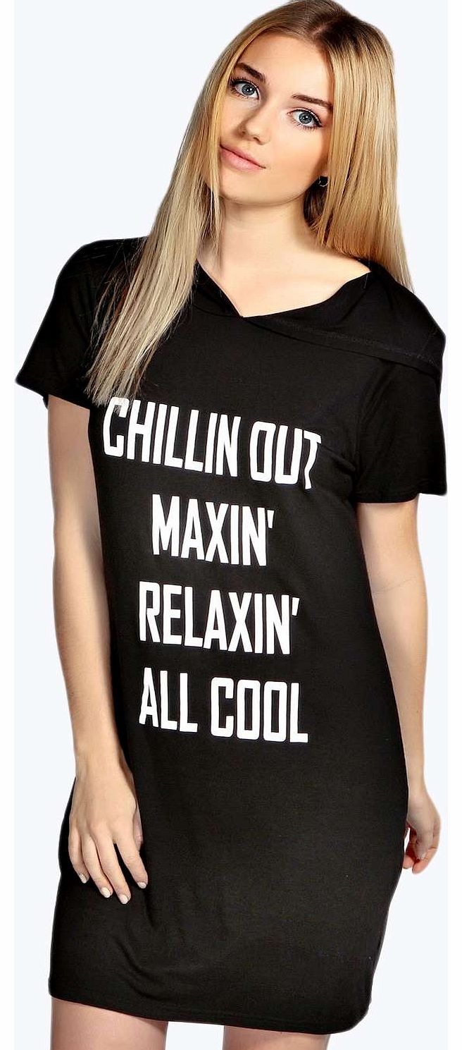 boohoo Esther Chillin Hooded Night Dress - black azz15886