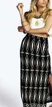 boohoo Ethnic Print Jersey Maxi Skirt - black azz04726