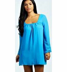 Eva Bell Sleeve Floaty Shift Dress - turquoise