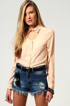 Eve Beaded Collar Detail Cut Out Blouse Female