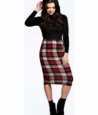 boohoo Eve Checked Brushed Knit Midi Skirt - red azz21761