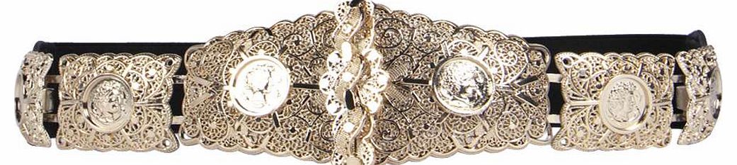 boohoo Eve Textured Metal Plate Waist Belt - gold