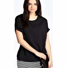 boohoo Evelyn Solid Oversized Woven Top - black azz20543
