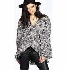 boohoo Evie Paisley Print Oversized Batwing Blouse -