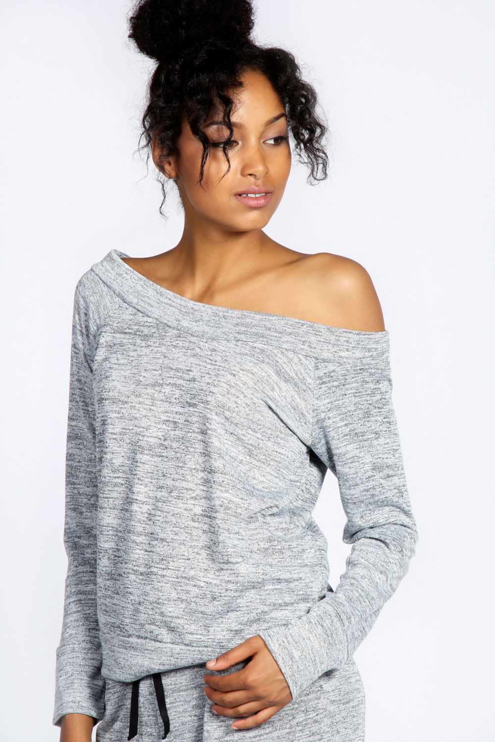 boohoo Evie Slash Neck Knitted Top - grey azz23473