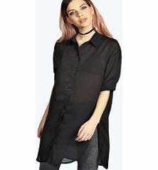 Evie Split Side Curved Hem Short Sleeved Shirt -