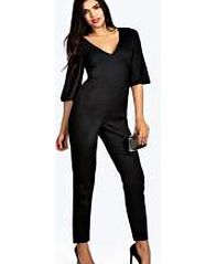 boohoo Evie Woven Cross Back Angel Sleeve Jumpsuit -