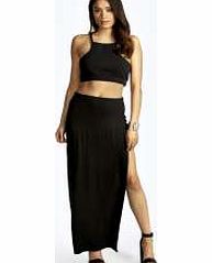 boohoo Exposed Leg Maxi Skirt - black azz12802