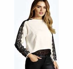 boohoo Eyelash Lace Trim Long Sleeve Blouse - cream