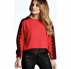 boohoo Eyelash Lace Trim Long Sleeve Blouse - red