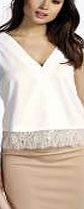 boohoo Eyelash Lace Trim Wrap Over Blouse - ivory
