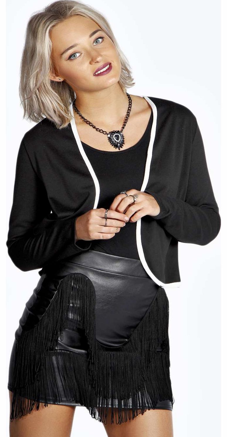 boohoo Faith Collarless Contrast Piping Blazer - black