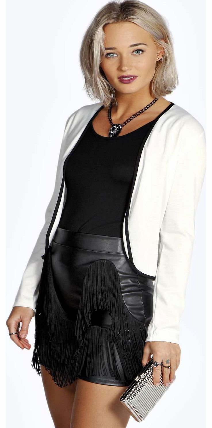 boohoo Faith Collarless Contrast Piping Blazer - cream